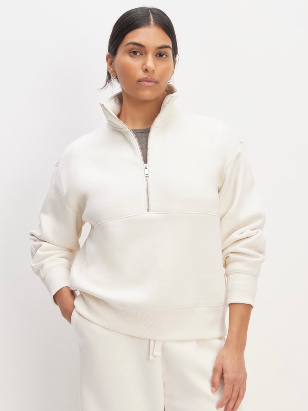 Everlane The Retrack Half-Zip Sweatshirt Bone Women’s Size Medium NWT